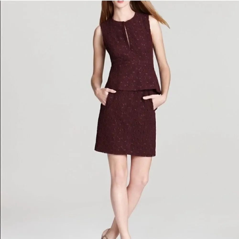 ✨NWT✨ Diane Von Furstenberg Maroon Lace Peplum Dress Size 8